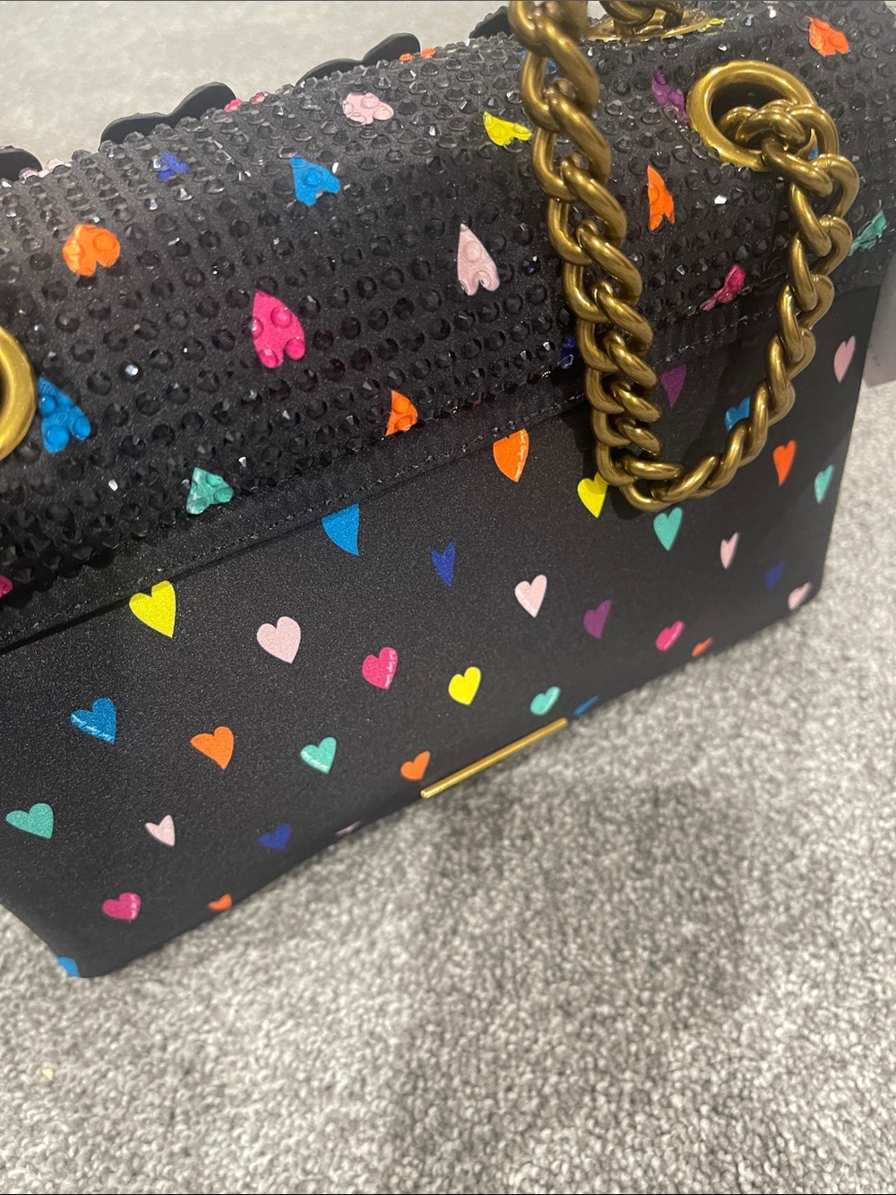 Kurt Geiger Black Multicolor Crystal Heart Crossbody Bag - Picture 16 of 17